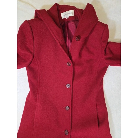 Vtg 80s 90s Jones New‎ York Hooded Long Coat Womens 6 Red 100% Wool USA STUNNING - Picture 6 of 15